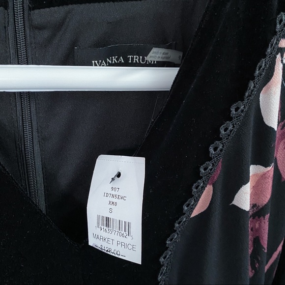 Ivanka Trump Floral Flutter Sleeve Winter Dress Velvet Details - Picture 4 of 7